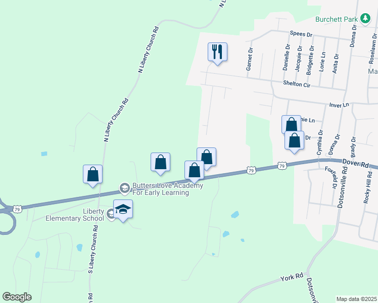 map of restaurants, bars, coffee shops, grocery stores, and more near 927 Dover Road in Clarksville