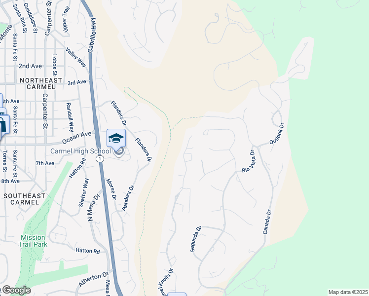 map of restaurants, bars, coffee shops, grocery stores, and more near 25354 Carmel Knolls Drive in Carmel-by-the-Sea