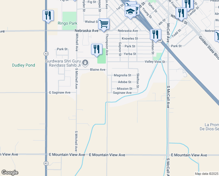 map of restaurants, bars, coffee shops, grocery stores, and more near 1513 San Carlos in Selma