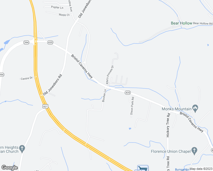 map of restaurants, bars, coffee shops, grocery stores, and more near 413 Bristol Caverns Highway in Bristol