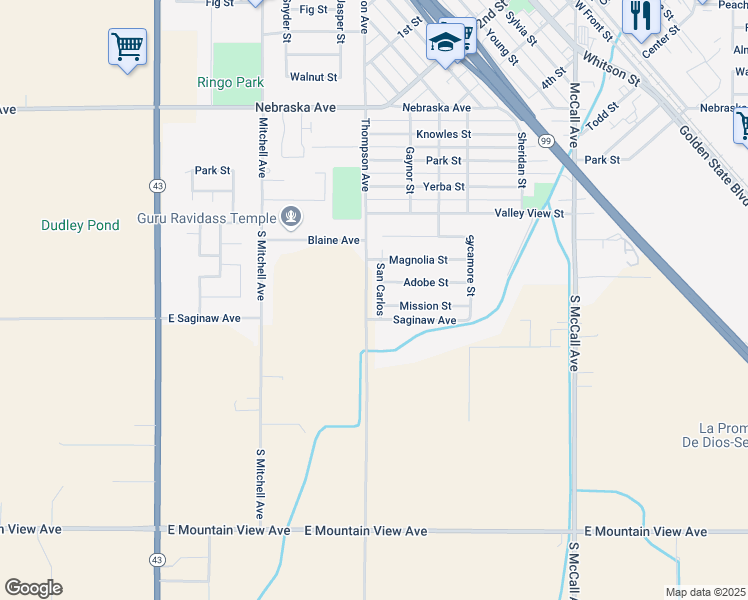 map of restaurants, bars, coffee shops, grocery stores, and more near 1519 San Carlos in Selma