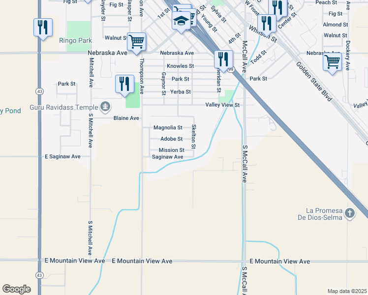 map of restaurants, bars, coffee shops, grocery stores, and more near 2218 Mission St in Selma