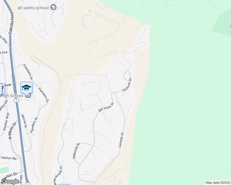 map of restaurants, bars, coffee shops, grocery stores, and more near 25466 Outlook Drive in Carmel-by-the-Sea
