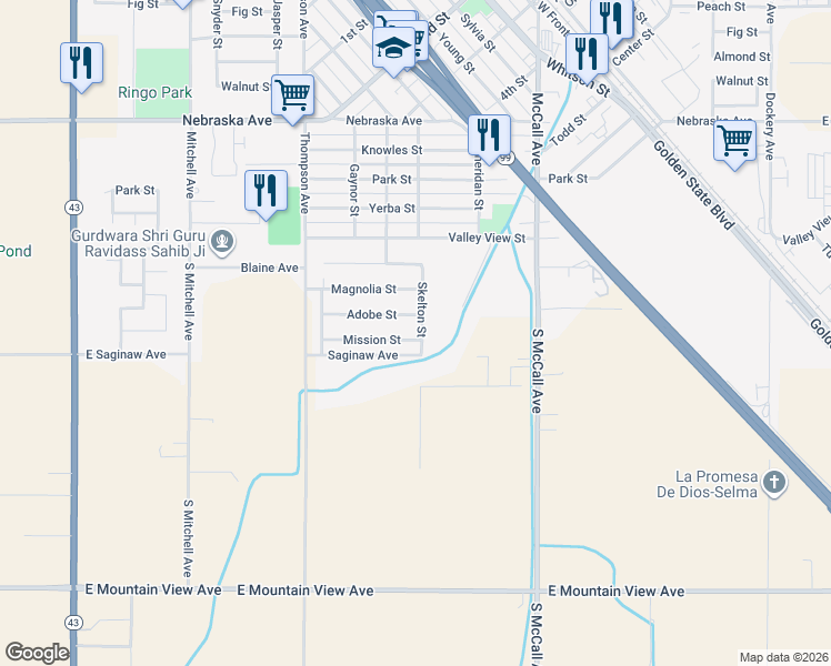 map of restaurants, bars, coffee shops, grocery stores, and more near 2200 Mission St in Selma