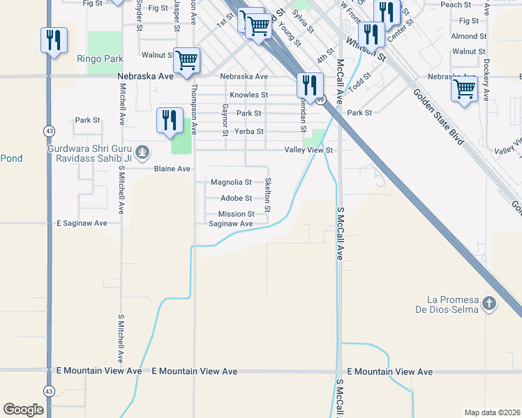 map of restaurants, bars, coffee shops, grocery stores, and more near 2206 Mission St in Selma