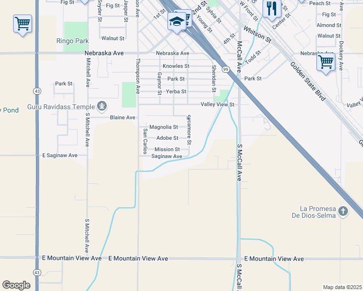 map of restaurants, bars, coffee shops, grocery stores, and more near 2212 Mission St in Selma