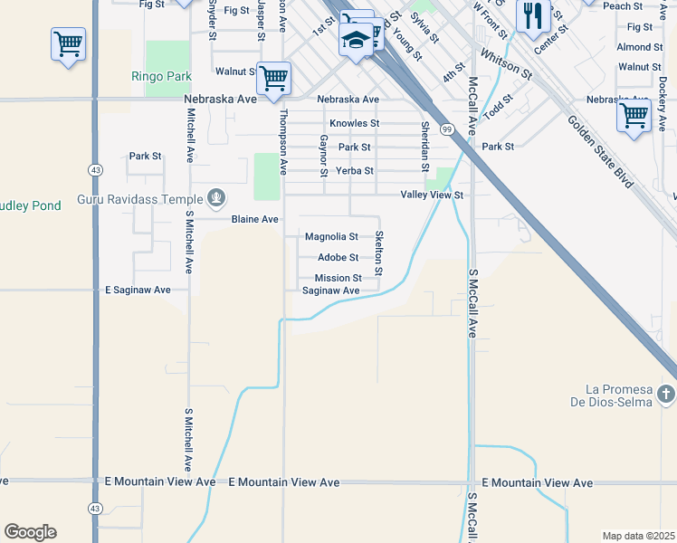 map of restaurants, bars, coffee shops, grocery stores, and more near 2314 Mission St in Selma