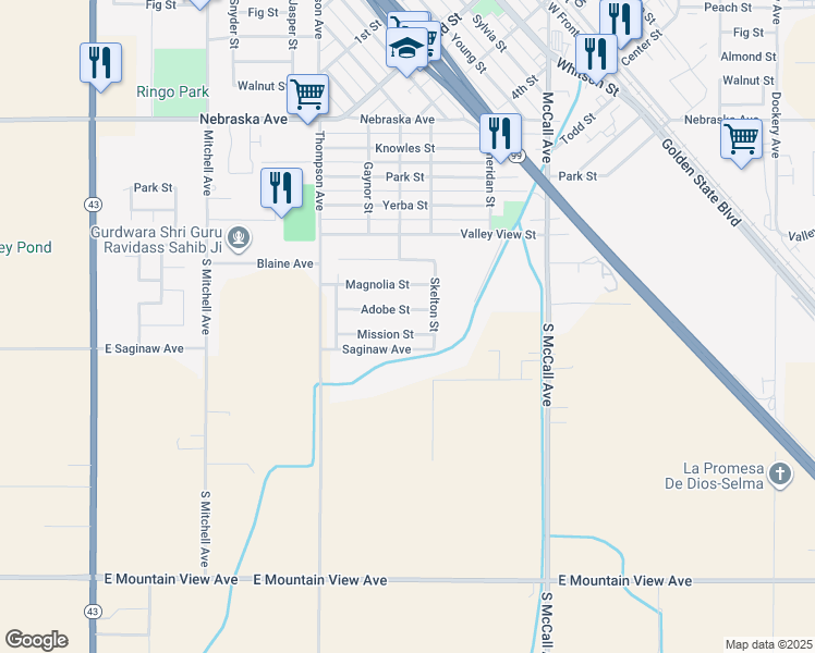 map of restaurants, bars, coffee shops, grocery stores, and more near 2224 Mission St in Selma