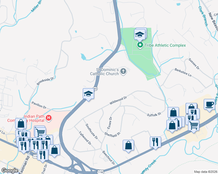 map of restaurants, bars, coffee shops, grocery stores, and more near 2421 North John B Dennis Highway in Kingsport
