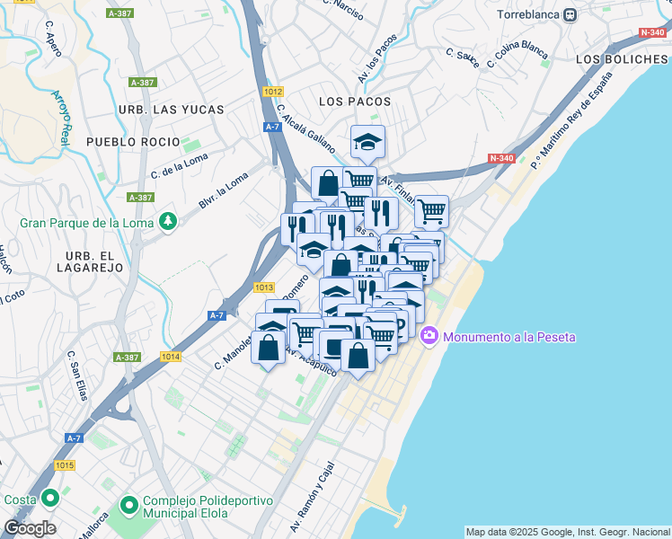 map of restaurants, bars, coffee shops, grocery stores, and more near Calle Francisco Rivera Paquirri in Fuengirola