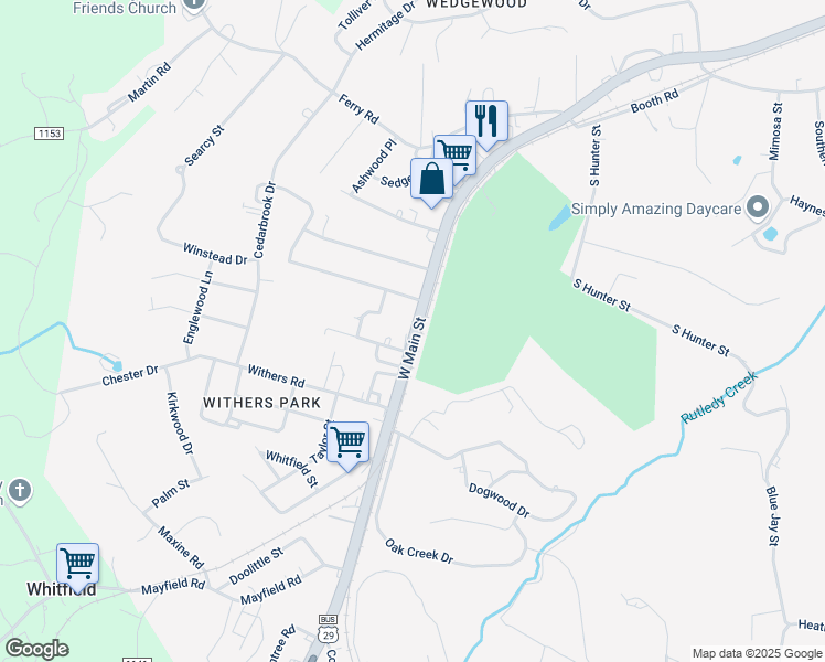 map of restaurants, bars, coffee shops, grocery stores, and more near 2660 West Main Street in Danville