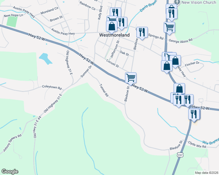 map of restaurants, bars, coffee shops, grocery stores, and more near 3037 Tunnel Road in Westmoreland