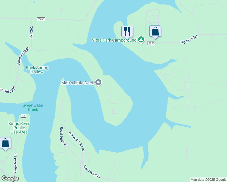 map of restaurants, bars, coffee shops, grocery stores, and more near Fr 1262 in Shell Knob