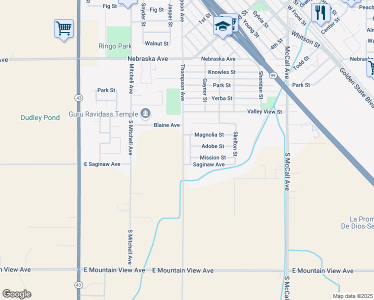 map of restaurants, bars, coffee shops, grocery stores, and more near 1603 San Carlos in Selma