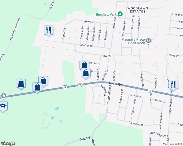 map of restaurants, bars, coffee shops, grocery stores, and more near 706 Welsey Drive in Clarksville