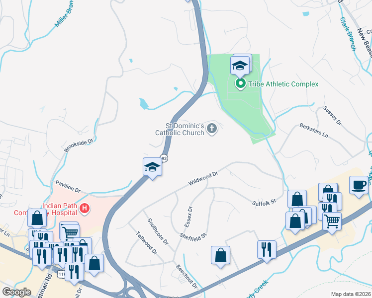map of restaurants, bars, coffee shops, grocery stores, and more near 2421 North John B Dennis Highway in Kingsport