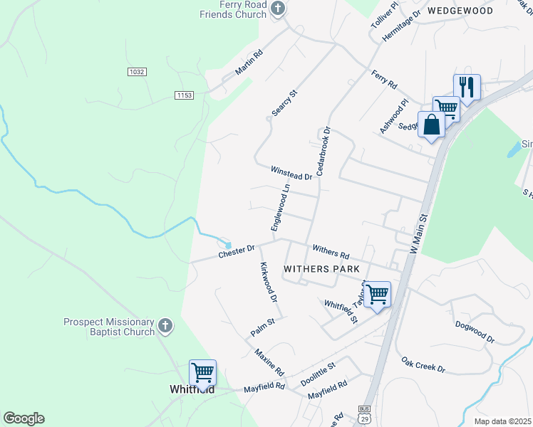 map of restaurants, bars, coffee shops, grocery stores, and more near 215 Robin Drive in Danville