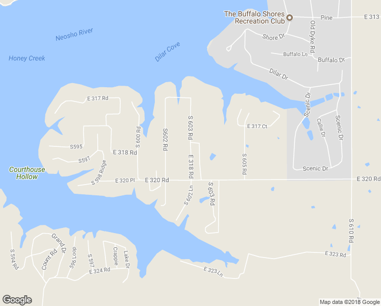 map of restaurants, bars, coffee shops, grocery stores, and more near 31799 South 603 Road in Grove