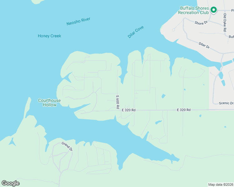 map of restaurants, bars, coffee shops, grocery stores, and more near 59647 East 318 Road in Grove