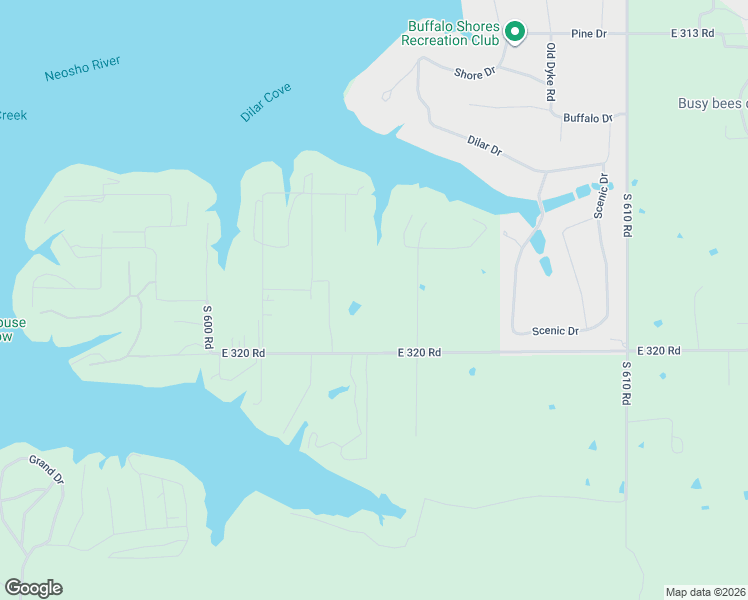 map of restaurants, bars, coffee shops, grocery stores, and more near 31761 South 605 Road in Grove