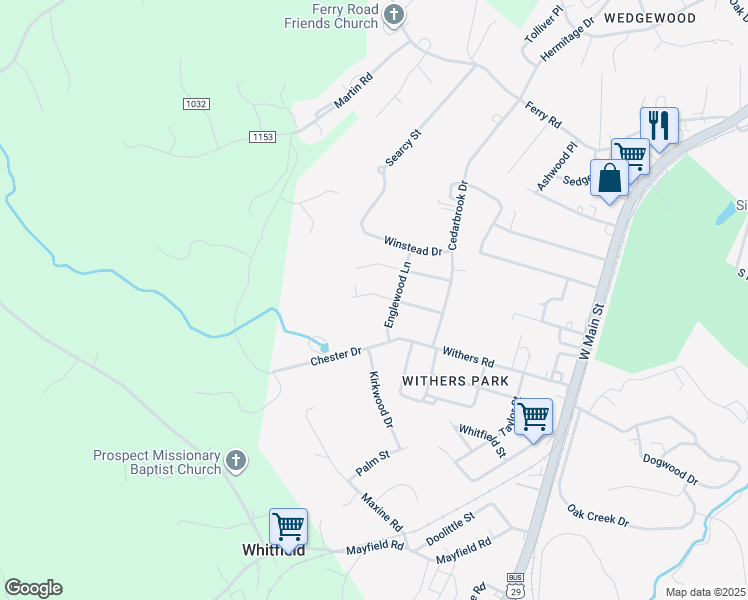 map of restaurants, bars, coffee shops, grocery stores, and more near 221 Robin Drive in Danville