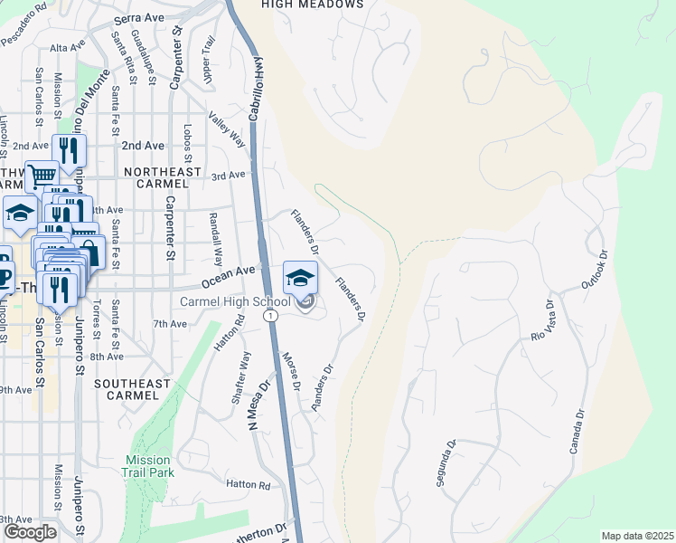 map of restaurants, bars, coffee shops, grocery stores, and more near 25315 Flanders Drive in Carmel