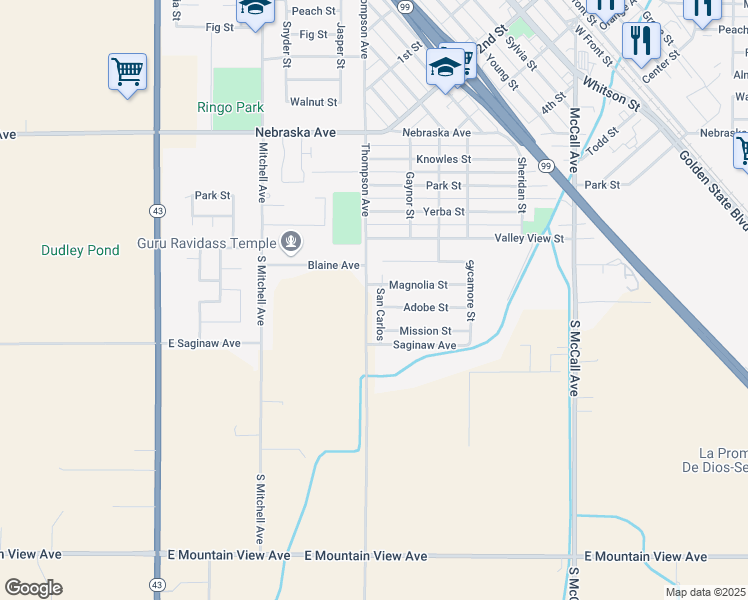 map of restaurants, bars, coffee shops, grocery stores, and more near 1621 San Carlos in Selma