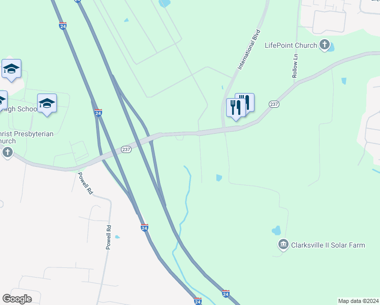 map of restaurants, bars, coffee shops, grocery stores, and more near 1560 Rossview Road in Clarksville