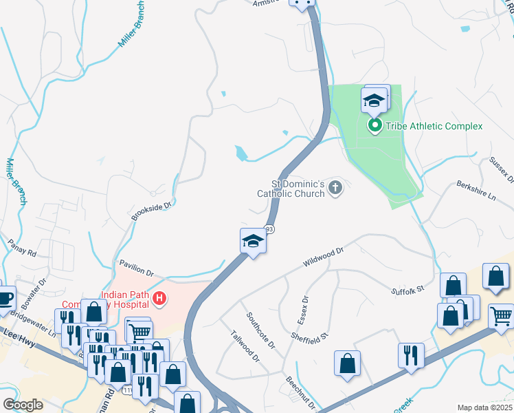 map of restaurants, bars, coffee shops, grocery stores, and more near 2424 North John B Dennis Highway in Kingsport