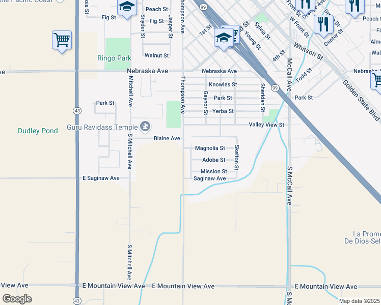 map of restaurants, bars, coffee shops, grocery stores, and more near 1621 San Carlos in Selma