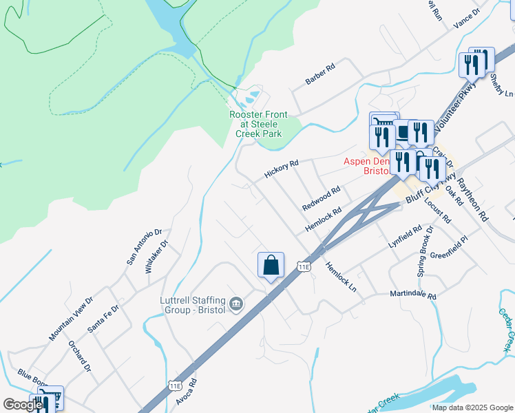map of restaurants, bars, coffee shops, grocery stores, and more near 1510 Vance Drive in Bristol