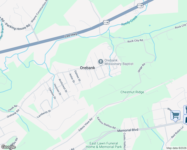 map of restaurants, bars, coffee shops, grocery stores, and more near in Orebank