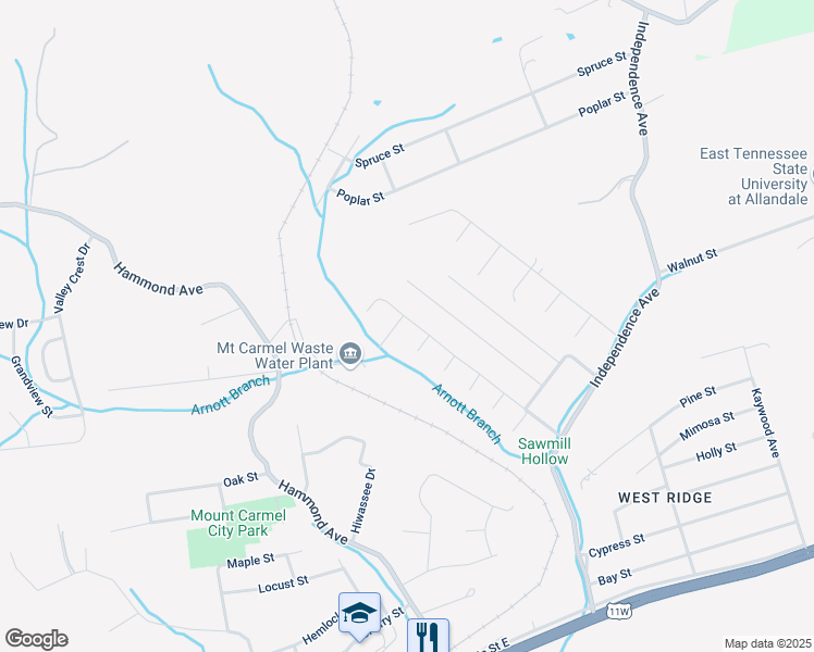 map of restaurants, bars, coffee shops, grocery stores, and more near 187 Meadow Springs Lane in Mount Carmel
