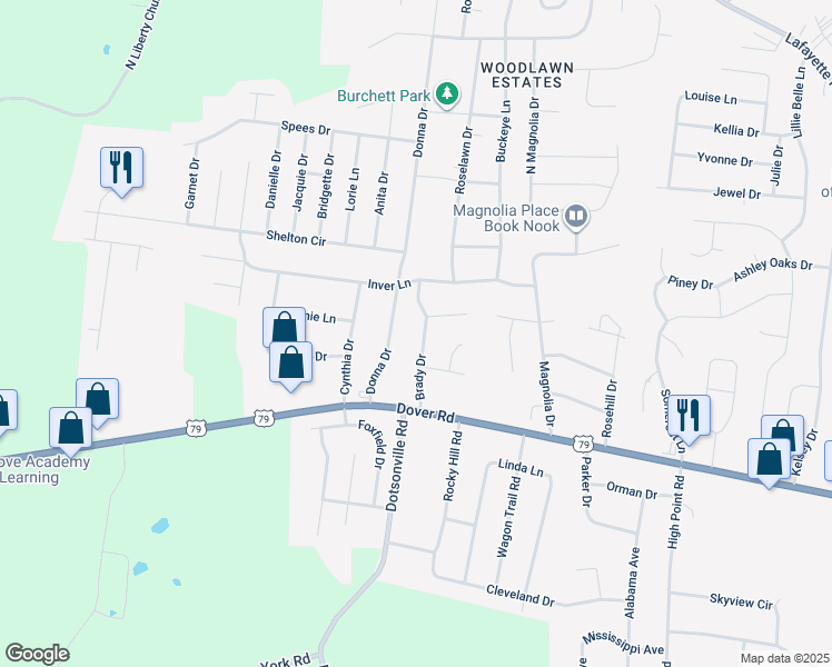 map of restaurants, bars, coffee shops, grocery stores, and more near 576 Brady Drive in Clarksville