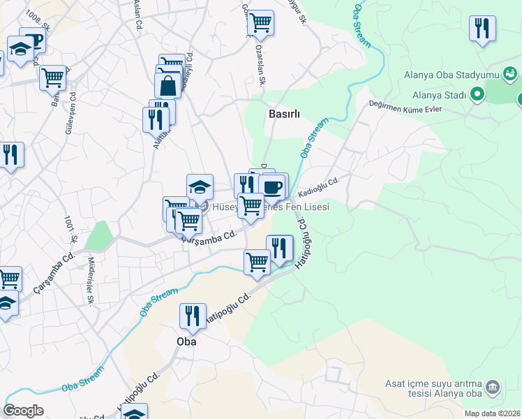 map of restaurants, bars, coffee shops, grocery stores, and more near 89/A Çarşamba Caddesi in Alanya
