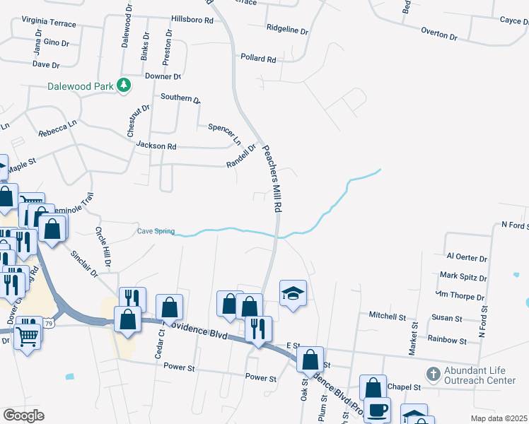 map of restaurants, bars, coffee shops, grocery stores, and more near 500 Peachers Mill Road in Clarksville