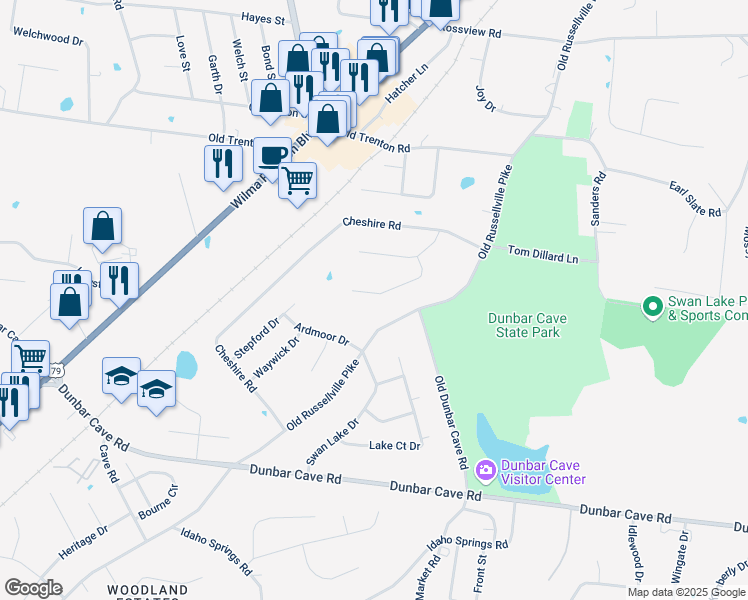 map of restaurants, bars, coffee shops, grocery stores, and more near 210 Cody Court in Clarksville