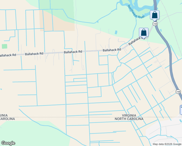 map of restaurants, bars, coffee shops, grocery stores, and more near 395 Ballahack Road in Chesapeake