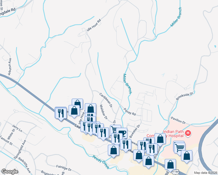map of restaurants, bars, coffee shops, grocery stores, and more near 1216 Kingston Ct in Kingsport