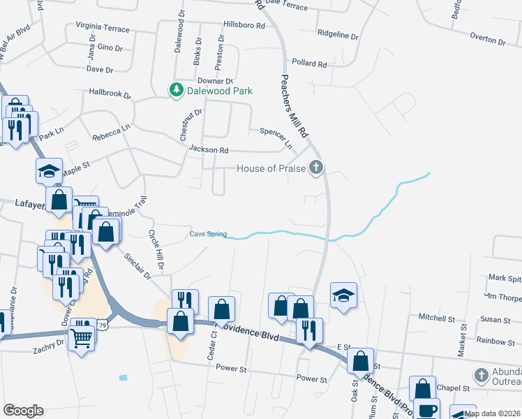 map of restaurants, bars, coffee shops, grocery stores, and more near 456 Shelby Street in Clarksville