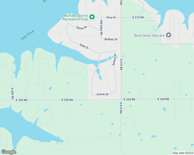map of restaurants, bars, coffee shops, grocery stores, and more near 3460 Scenic Drive in Grove