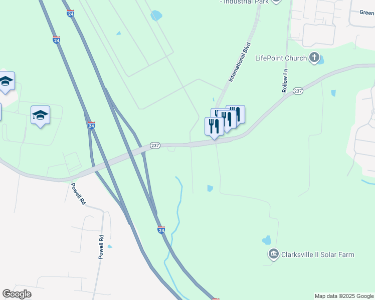 map of restaurants, bars, coffee shops, grocery stores, and more near 1560 Rossview Road in Clarksville