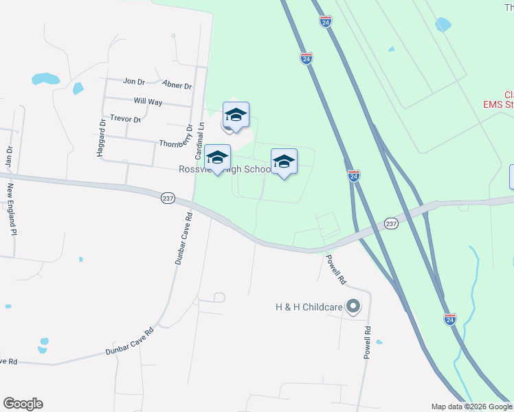 map of restaurants, bars, coffee shops, grocery stores, and more near Bosley Lane in Clarksville