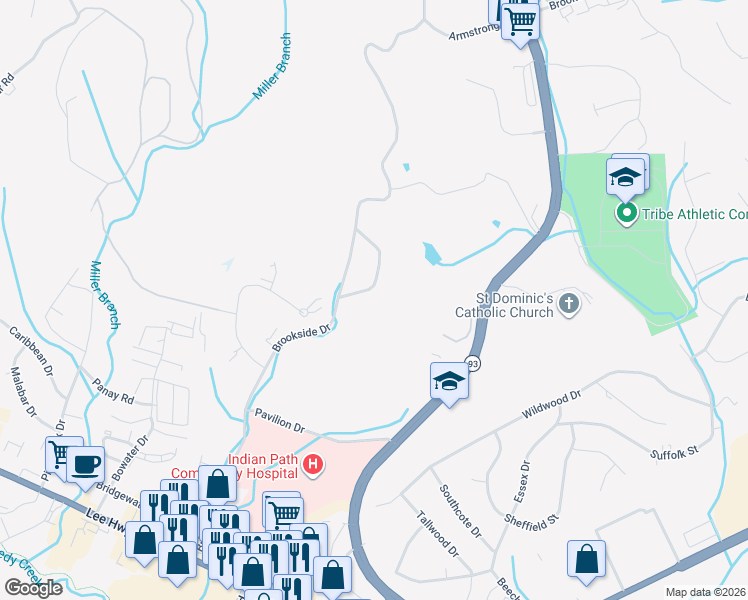 map of restaurants, bars, coffee shops, grocery stores, and more near 232 Brookside Cir in Kingsport