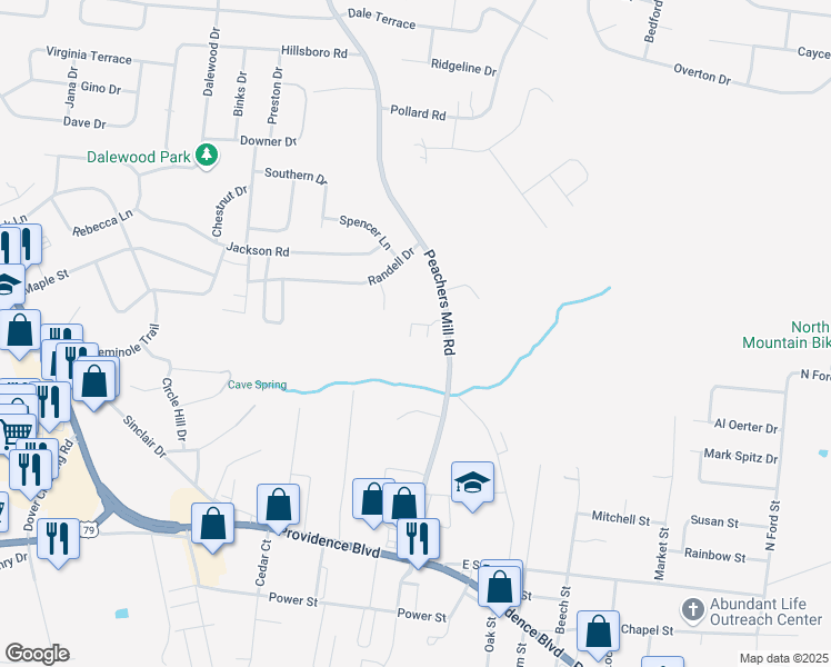 map of restaurants, bars, coffee shops, grocery stores, and more near 500 Peachers Mill Road in Clarksville