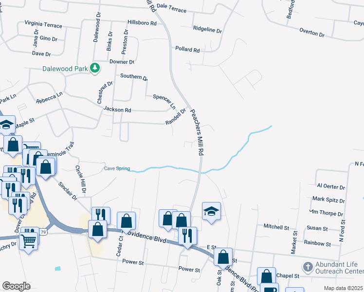 map of restaurants, bars, coffee shops, grocery stores, and more near 500 Peachers Mill Road in Clarksville