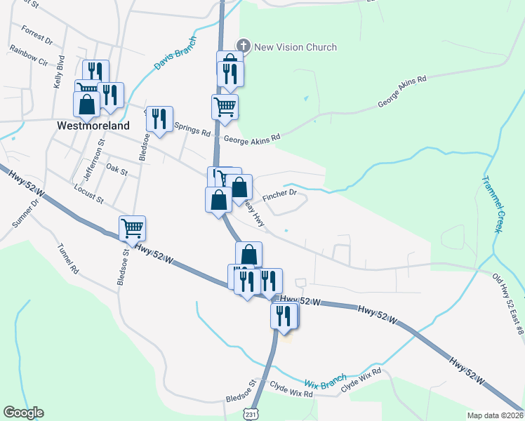 map of restaurants, bars, coffee shops, grocery stores, and more near 2011 Theva Lane in Westmoreland