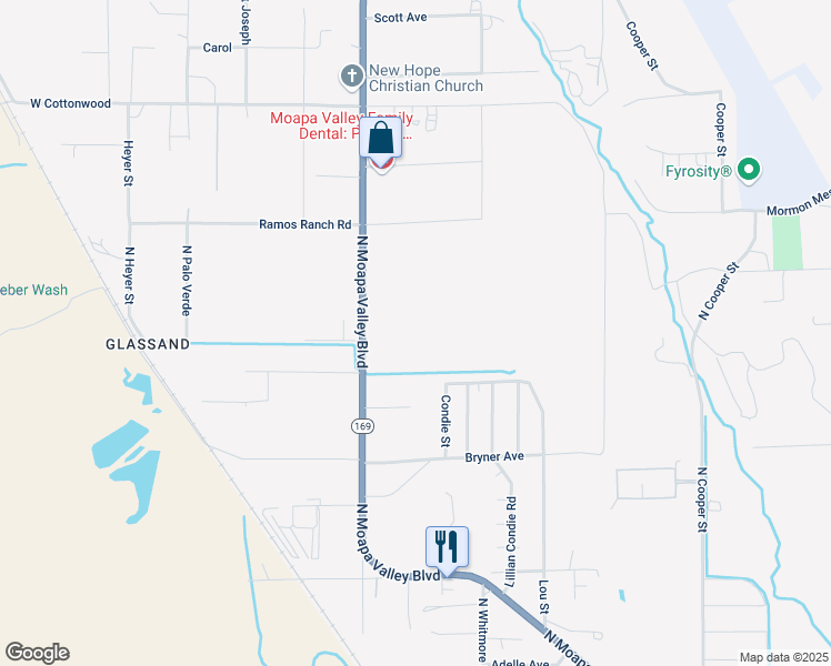 map of restaurants, bars, coffee shops, grocery stores, and more near 955 Warren Haynes Street in Moapa Valley