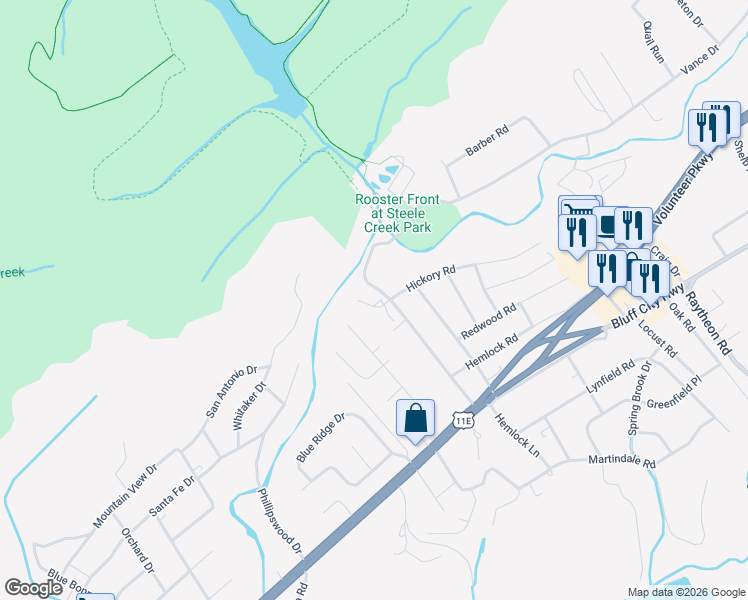 map of restaurants, bars, coffee shops, grocery stores, and more near 404 Hickory Road in Bristol