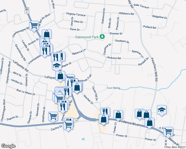 map of restaurants, bars, coffee shops, grocery stores, and more near 56 Chestnut Drive in Clarksville